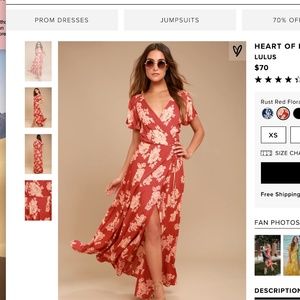 Heart of Marigold Rust Red Floral Wrap Maxi Dress